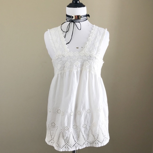 AE White Eyelet Embellished Boho Sleeveless Tank - Picture 1 of 8